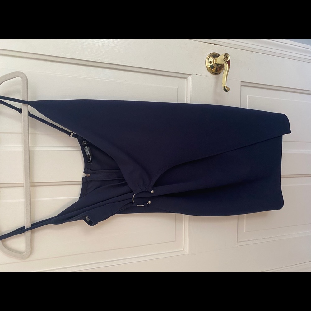 Midnight Navy Blue V Neck Dress